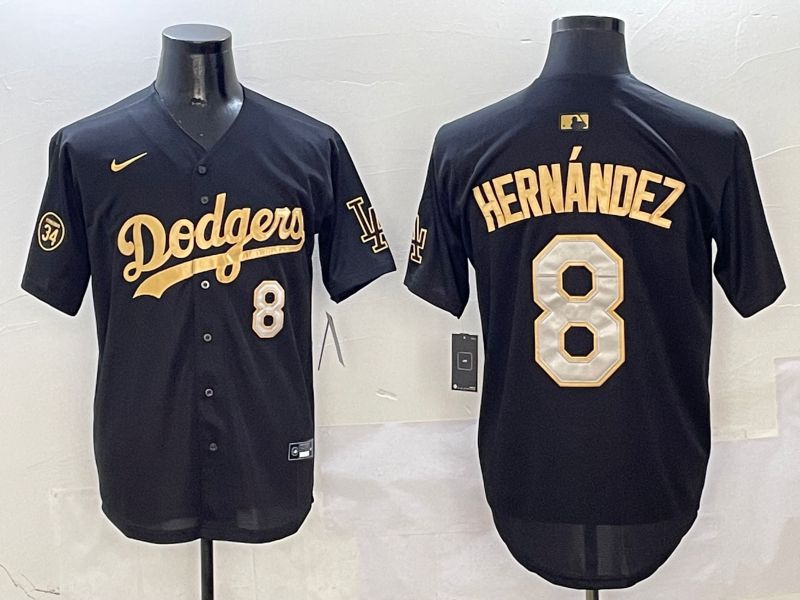 Men Los Angeles Dodgers #8 Hernandez Black Gold Game Nike 2025 MLB Jersey style 4